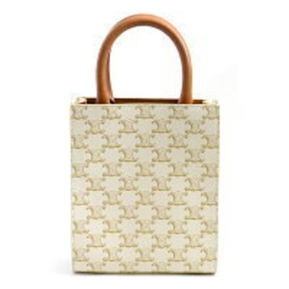 Celine Vertical Cabas Shoulder Bag Handbag Triomphe Calfskin White - Picture 2 of 3